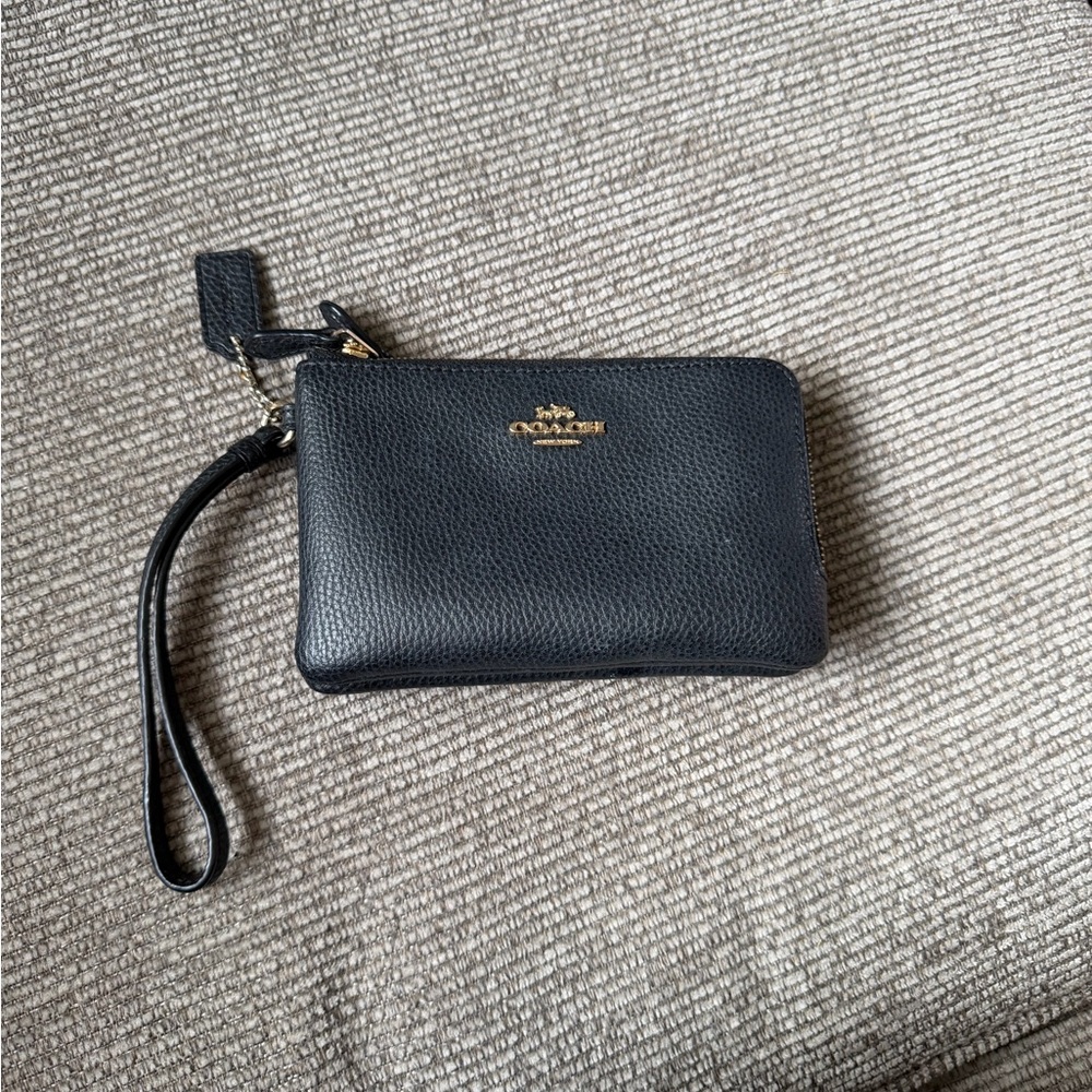 Coach Black Leather Wristlet with Gold Accents